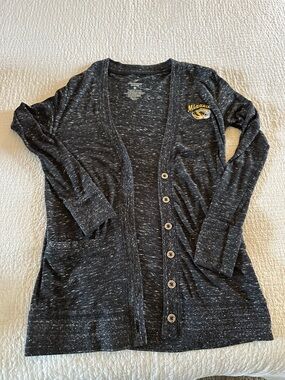 Mizzou Colosseum Black Speckled Button-Front Cardigan with Yellow Logo